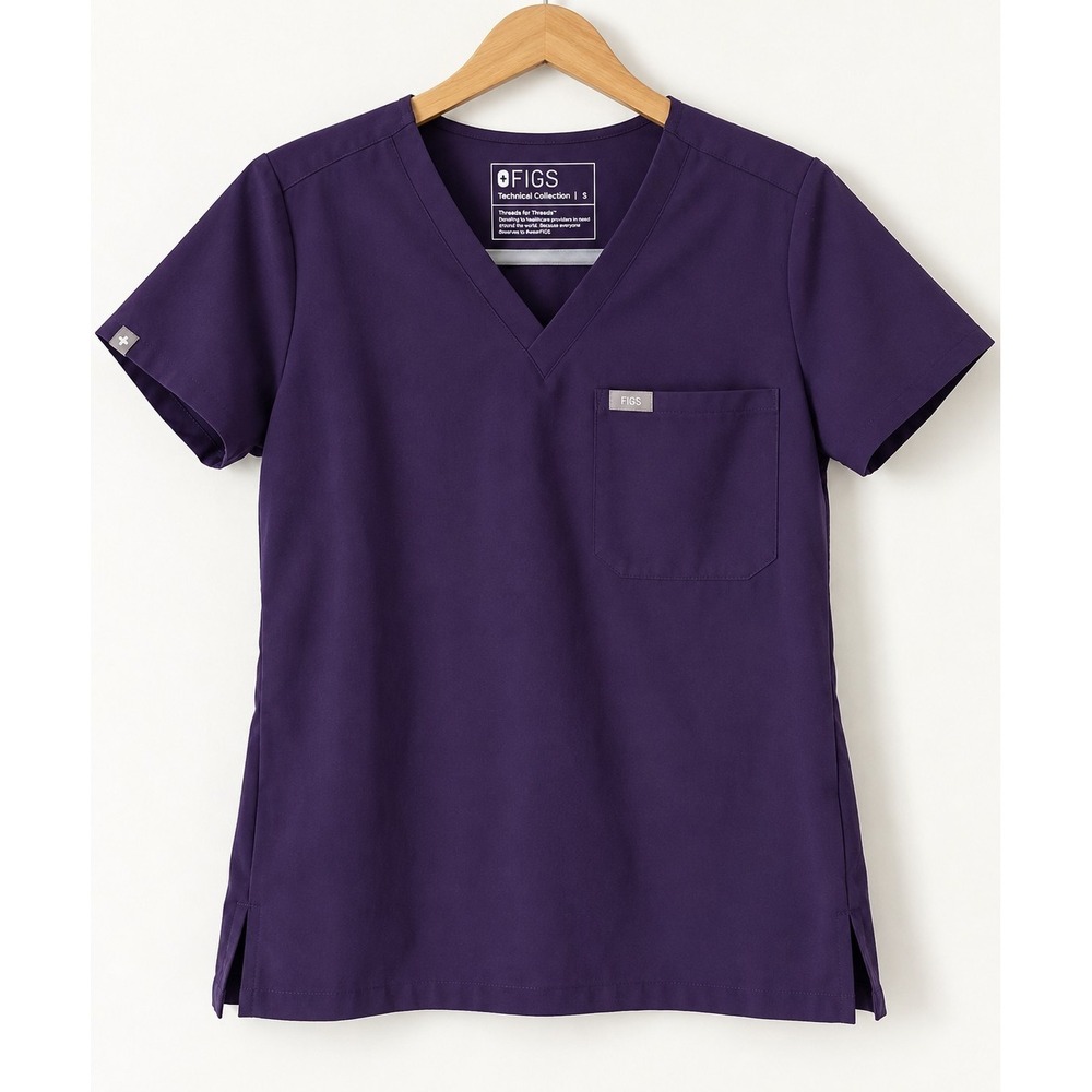 FIGS Catarina Scrub Top Womens Small Purple V Neck Technical Collection Pocket